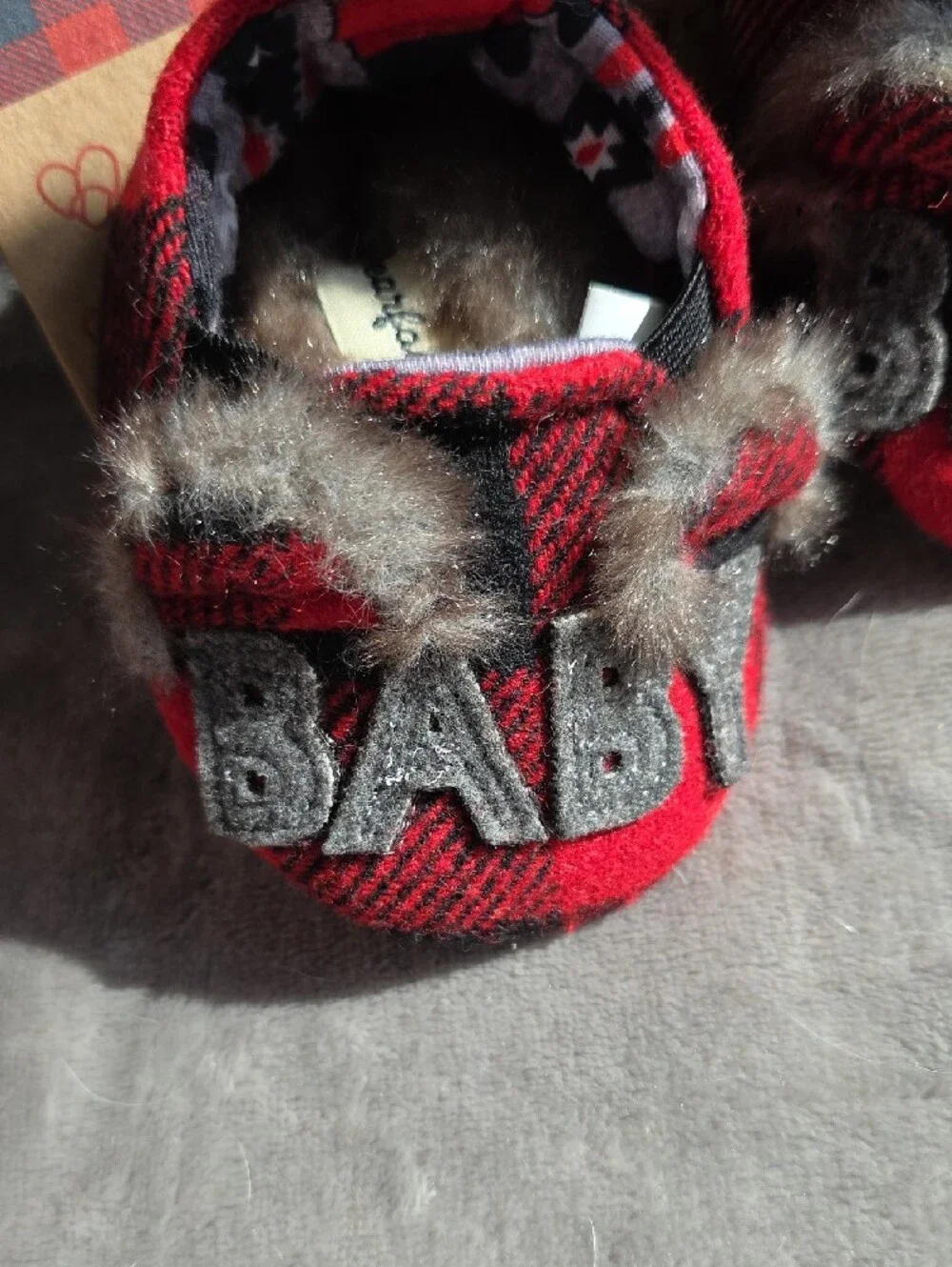 Dearfoams Baby Red Plaid 'Baby Bear' Infant Slippers - 0-3 Months